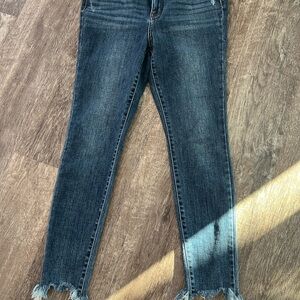 Judy Blue Frayed Hem Skinny Jeans - Dark Blue